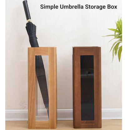 Walnut Wood Indoor Umbrella Stand with Acrylic Panel & Removable Drip Tray