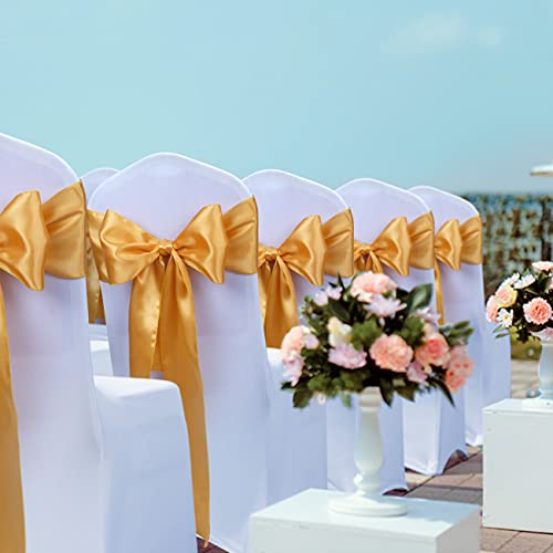 Gold Satin Chair Sashes Ties for Wedding Party 50pcs