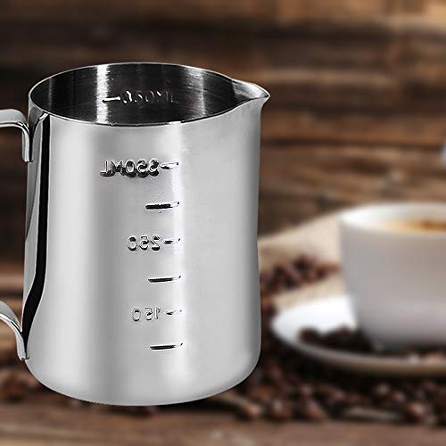 Coffee Milk Frothing Pitcher Cup with Measurement Inside Thermometer set 12oz/350ML Stainless Steel Espresso Steaming Pitcher Tool for Cappuccino Machines Espresso Pitcher Latte Art