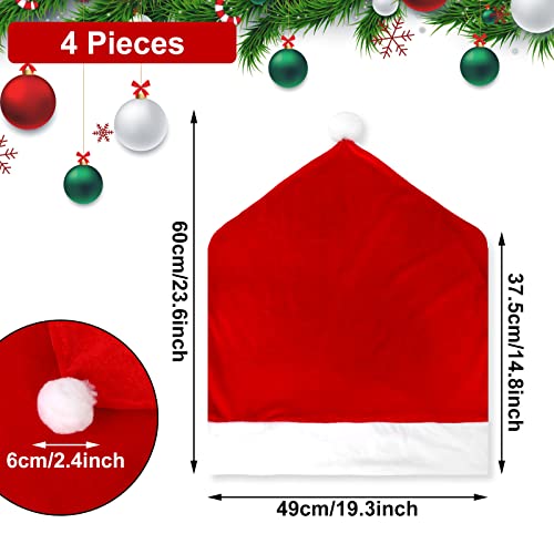 Christmas Chair Covers Set of 6 - Red Santa Hat Holiday Dining Decor