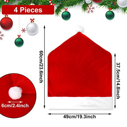 Christmas Chair Covers Set of 6 - Red Santa Hat Holiday Dining Decor