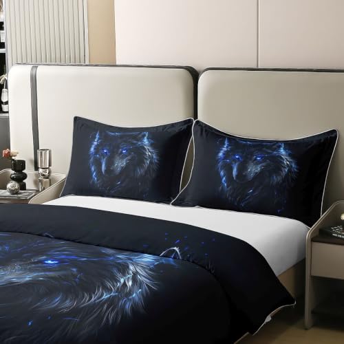 Black Blue Twin Duvet Cover Set for Kids Boys Girls Wildlife Cotton Breathable 2Pcs