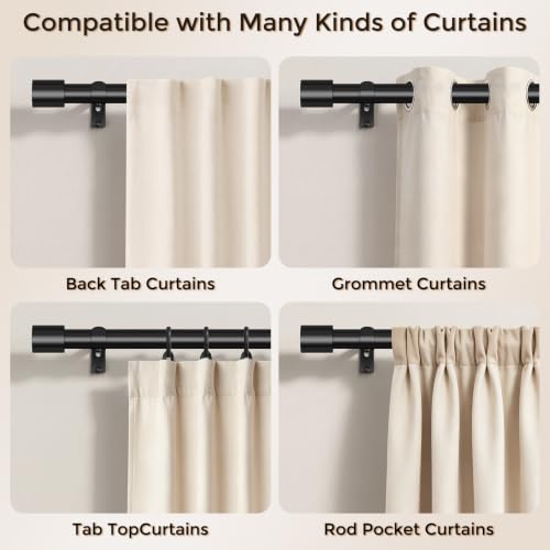 Extra Long Black Curtain Rod 36-240 Inch Heavy Duty Adjustable 1 Inch - Black / 1 Pack