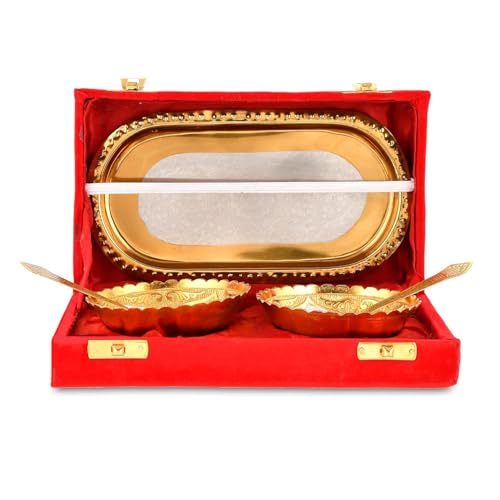 6-Piece Gold and Silver Plated Serving Bowl and Spoon Set with Gift Box - Elegant Dessert & Fruit Trays for Gifts and Decor