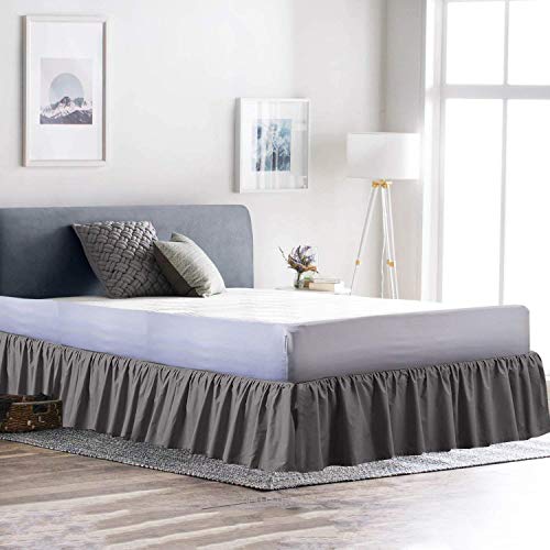 100% Cotton 600 Thread Count 1 Piece Dust Ruffle Bed Skirt 12" Drop Dust Ruffle with Platform, Gathered Styling (Twin Size, Dark Grey)