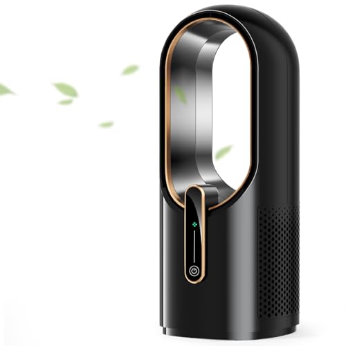 Misby Black Bladeless Desk Fan with Touch Control, 11.8 Inch Portable Rechargeable Fan