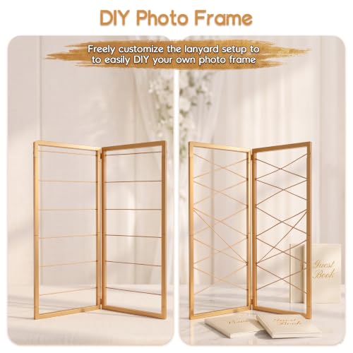 Gold Photo Display Board, Picture Collage Holder with Rope & Clips
