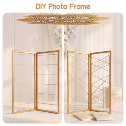 Gold Photo Display Board, Picture Collage Holder with Rope & Clips