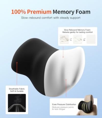 2 Pack Car Neck Pillow Black - Ergonomic Memory Foam Support for Long Drives