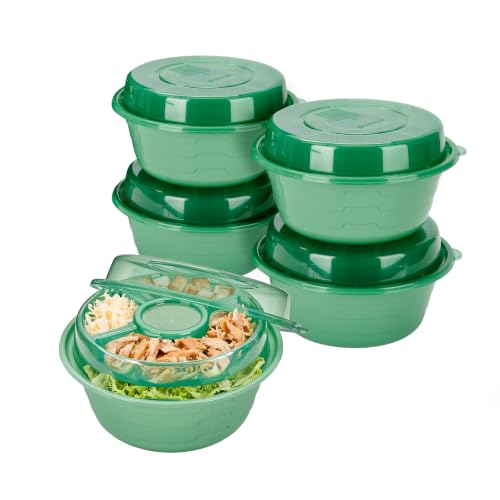 Reusable Salad Container with Dressing Cup & Toppings Tray - 5-Cup Set
