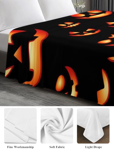 Halloween Twin Flat Sheet Spooky Jack-O-Lanterns Bedding - Black, Red, Orange, 66x96 Inches