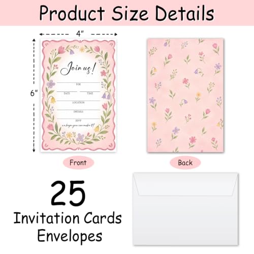 25 Pack Floral Invitation Cards with Envelopes for Weddings & Parties