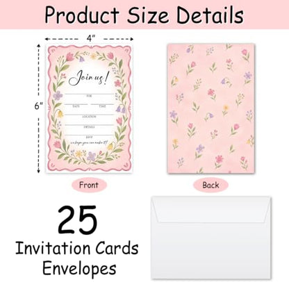 25 Pack Floral Invitation Cards with Envelopes for Weddings & Parties
