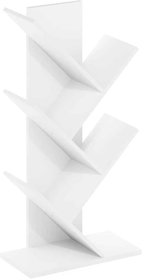 Furinno 5-Tier Tree Bookshelf - Stylish Angled Open Shelf for Room Decor | 8.4 x 15.7 x 30.3 Inches, White