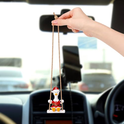 Christmas Swinging Santa Goose Car Hanging Ornament - Rearview Mirror Decor