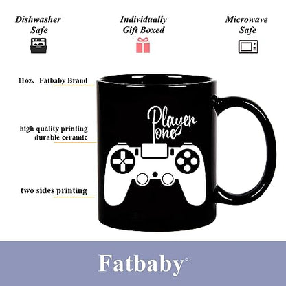 Fatbaby Player One Player Two Gamer Couples Mug Set Gift for Boyfriend Girlfriend – Valentine’s Day, Anniversary, Birthday, Christmas, 11 OZ