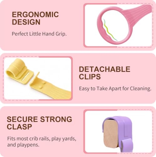 Baby Pull Up Rings for Playpen & Crib - 6 Colors, Toddler Walking Support, Ergonomic Handles for Infants & Babies Pink Purple Gray Yellow Cream Red