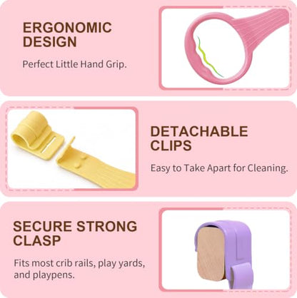 Baby Pull Up Rings for Playpen & Crib - 6 Colors, Toddler Walking Support, Ergonomic Handles for Infants & Babies Pink Purple Gray Yellow Cream Red