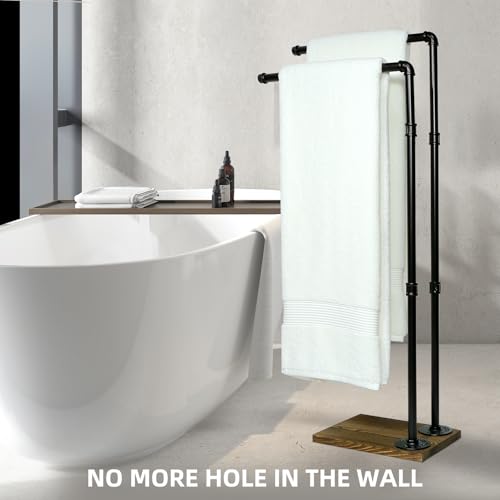 40 Inch Freestanding Towel Rack Bathroom Organizer Rustic Industrial Metal Wood