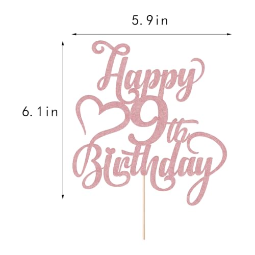 Happy 9th Birthday Cake Topper - Rose Gold Glitter 9th Birthday Decorations
