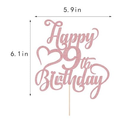 Happy 9th Birthday Cake Topper - Rose Gold Glitter 9th Birthday Decorations