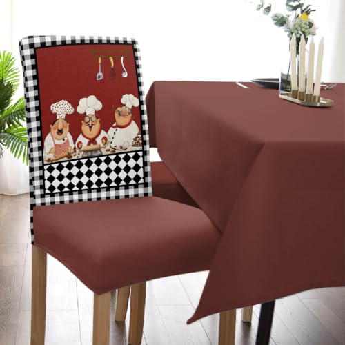 Fat Chefs Dining Chair Covers Set of 4 Black & White Buffalo Plaid Stretch Slipcovers - Washable, Protects & Decorates Chairs