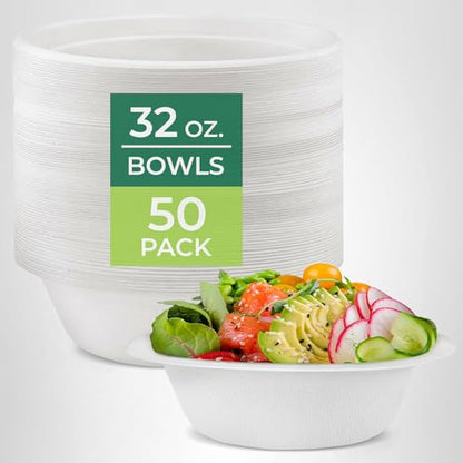 Freshware Paper Bowls - Disposable 12 oz. Soup Bowl, 150-Pack Biodegradable Sugarcane Fiber Serving Bowls - Heavy Duty Bagasse for Hot Food Plates - Microwave & Freezer Safe, Stackable Dinnerware