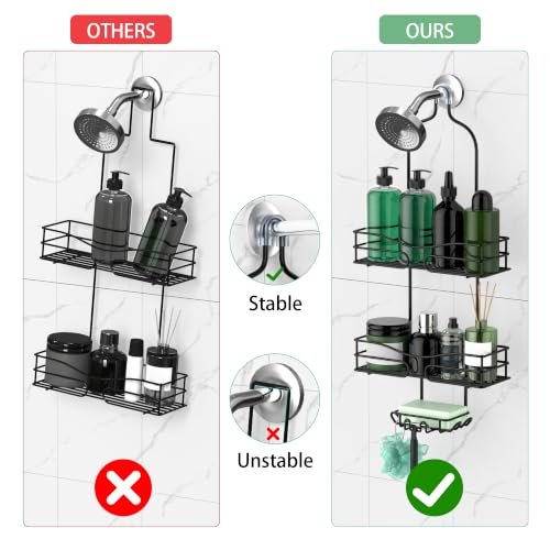 DAOYA 3-Tier Overhead Shower Caddy with Soap Holder & Hooks - Black