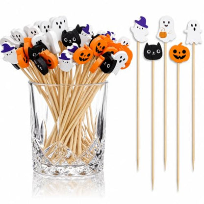 Halloween Toothpicks with Pumpkin Ghost Design - 100pcs Cocktail & Food Decor