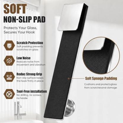 7.5 Inch Brushed Nickel Shower Door Hooks Set - Frameless Glass Towel Holders, 2 Pack