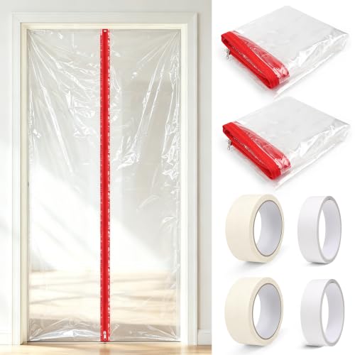 Clear Zipper Door Dust Barrier Kit with Painter's Tape & Double-Side Tape - Reusable