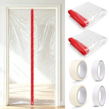 Clear Zipper Door Dust Barrier Kit with Painter's Tape & Double-Side Tape - Reusable