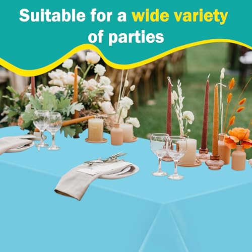 Light Blue 54 Inch x 300 Feet Plastic Tablecloth Roll with Cutter Box - Disposable Party Cover
