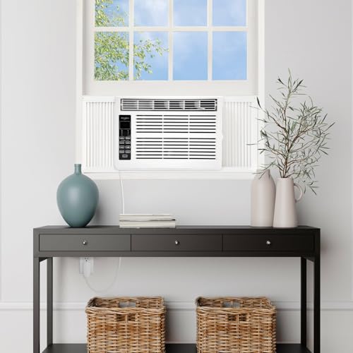 Whirlpool 8,000 BTU Window Air Conditioner with Dehumidifier, 115V, Window AC for Rooms up to 350 Sq. Ft., Living Room, Bedroom, or Apartment, with 3 Speeds, Remote Control, and 24H Timer, White