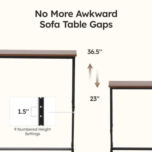 102.4-Inch Walnut Sofa Table with Charging Stations & LED Lighting - Adjustable Height