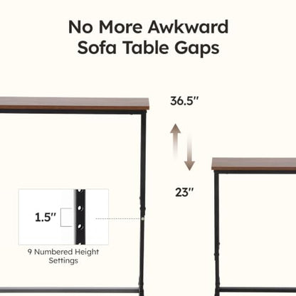 102.4-Inch Walnut Sofa Table with Charging Stations & LED Lighting - Adjustable Height