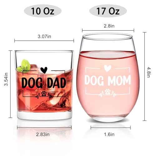 Dog Mom Wine Glass & Dog Dad Whiskey Glass Set - 17oz & 10oz Variation of THIS listing