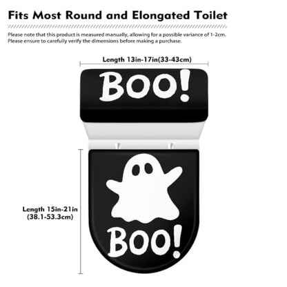 Boo Ghost Toilet Seat Cover Set Black & White Halloween Toilet Lid & Tank Cover, Machine Washable