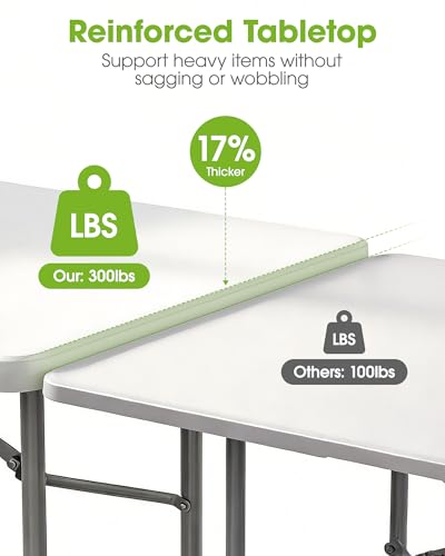 Pureegg 6ft Folding Table - White, Indoor & Outdoor, 300 lbs Support, Portable