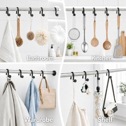 Bathway Plastic Shower Curtain Hooks - Black, Medium, 12 Pcs - Decorative Bathroom Hooks