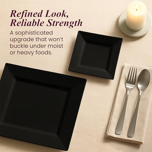 Black Square Disposable Plastic Party Plates - 60 Pack, Halloween Theme