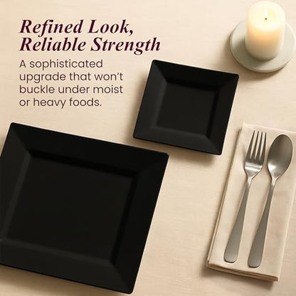 Black Square Disposable Plastic Party Plates - 60 Pack, Halloween Theme