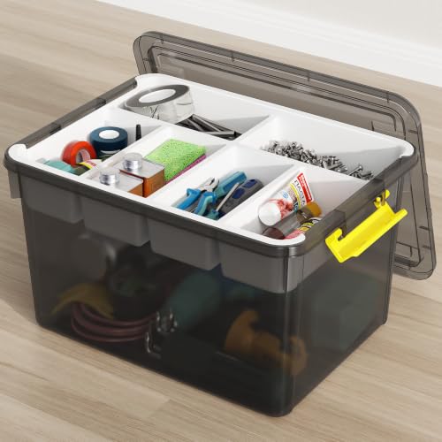 Clear Grey 40Qt Stackable Storage Bins with Lid & Tray - Craft Organizer