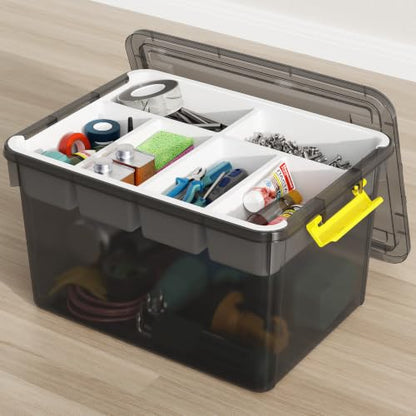 Clear Grey 40Qt Stackable Storage Bins with Lid & Tray - Craft Organizer