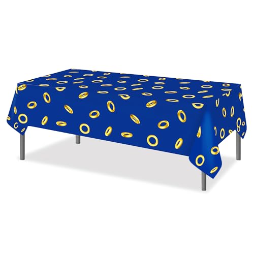 Blue with Gold Ring Tablecloths 3 Pack 54x84 Inch Disposable Waterproof Plastic