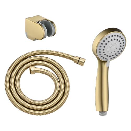 Brushed Gold Handheld Shower Head with Hose and Wall Mount - 3 Spray Modes
