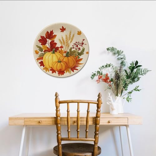 Fall Pumpkin Maple Decorative Plates Wall Hanging 10 Inch - Autumn Harvest Home Decor - Houseuse