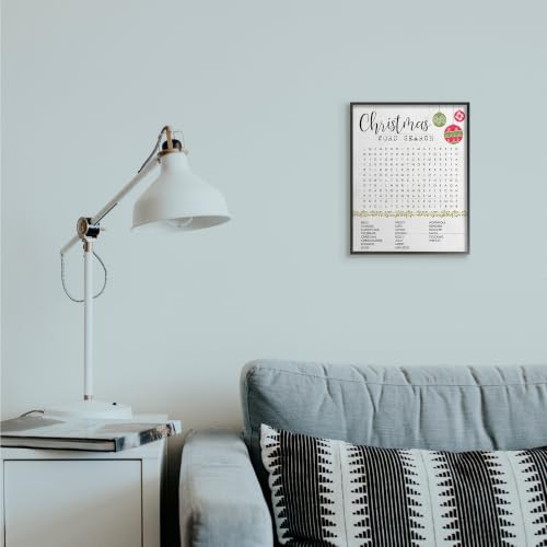 Christmas Word Search Holiday Game Framed Giclée Print - 11 x 14 Inch, Black Frame, Festive Decor