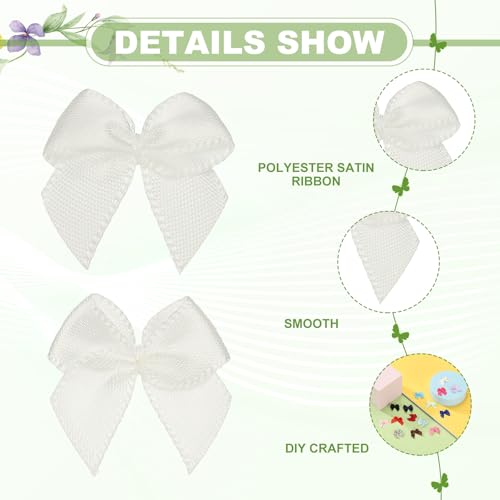 Mini Satin Ribbon Bows - White, 200 pcs Decorative Bows for Crafts & Gifts