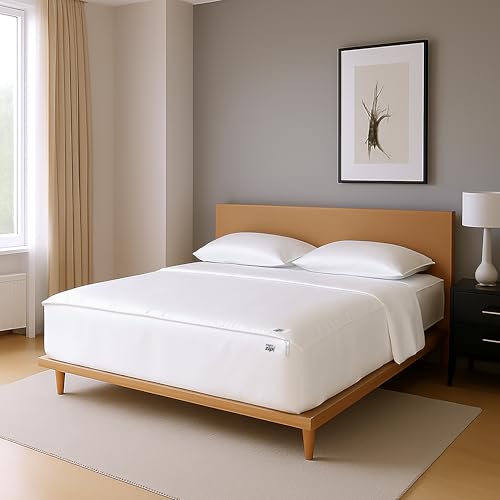 King Size Zipper Fitted Sheet Set - 500TC Cotton Satin, Deep 16 Inch Pocket, Snow White